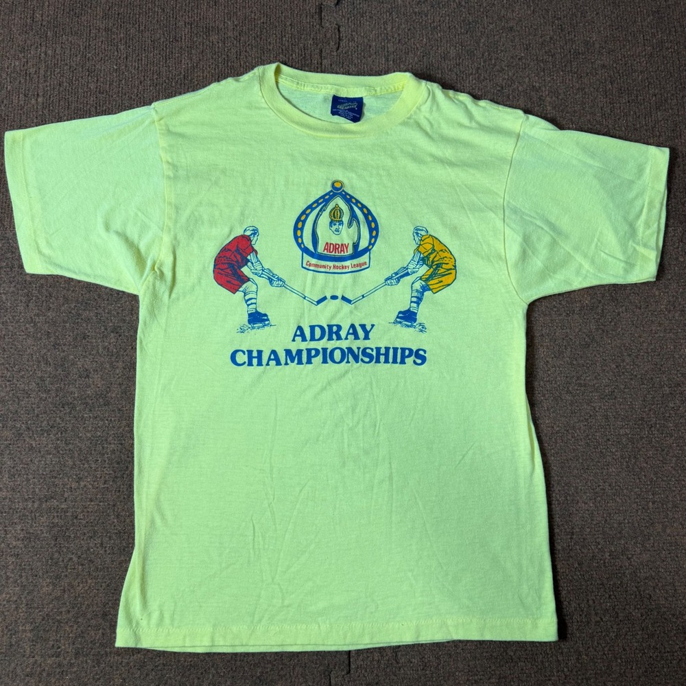 Vintage Adray Hockey Championships T Shirt Neon Yellow Graphic Tee Large